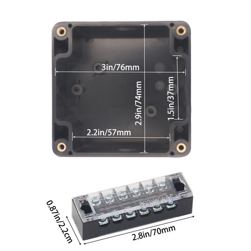 Watertight Junction Box, IP67 Waterproof Electrical Project Box with 4P 15A Barrier Terminals, 1 in/2 Out Cable Glands