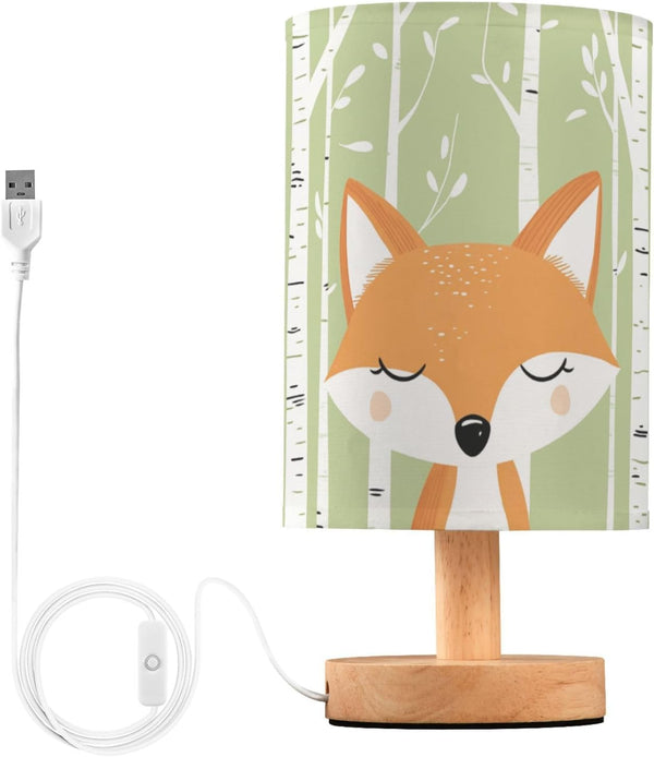 Fustylead Cute Fox Forest Cartoon Woodland Animal Bedside Table Lamps with USB Port