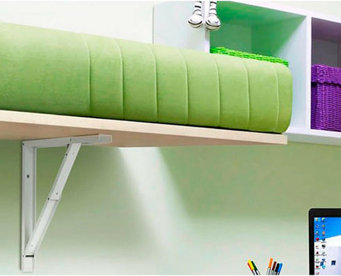 12-inch White Stainless Steel Triangle Shelf Bracket Foldable Wall-Mounted Support for Table and Workbench, Heavy Duty