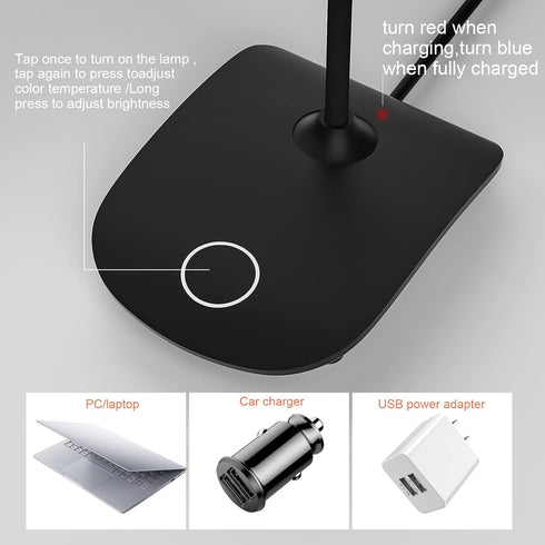 DEEPLITE Battery Operated Desk Lamp, LED Light with 3 Lighting Modes, Touch Control, Flexible Gooseneck for Reading.