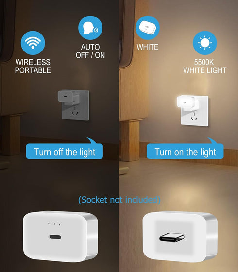 2-Pack 130LM, 3000K LED Nightlights Plug in Wall Voice AI Activated with USB Charging Port, White Night Lights for Kids