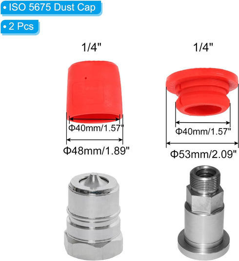 PATIKIL 1/4" ISO 5675 Hydraulic Coupler Male Dust Cap And Female Plug Cover, 2 Set Hydraulic Quick Disconnects Coupling Port Plug Cover Fittings with Retention Ring, Red