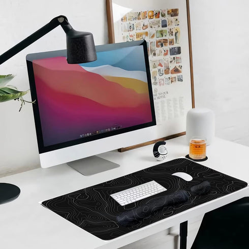 Set, 4Pcs (35.415.7 Set Topographic Mouse Pad Extended Mouse Pad+Keyboard Wrist Rest, Memory Foam Ergonomic Easy