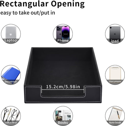 Leather Letter Tray, Luxury Desk Organizer for Mail, Paper Files, Magazines, and Cosmetics, Black