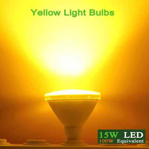 GREENIC Yellow LED Light Bulb, 2 Pack Par38 15W (100W Equivalent) 1300lm, E26 Medium Base Flood Light Bulb for Outdoor, Indoor, Porch, Patio, Yards, Home by GREENIC