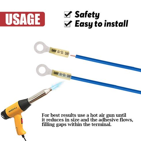 Hilitchi 50Pcs Nylon Heat Shrink Ring Insulated Terminals - Electrical Wire Crimp Connector (12-10AWG, 5/16'')