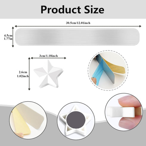 DUJEQM 2-Pack 10 Magnetic Board, Frameless Stainless Iron Magnetic Strips with Adhesive Backing, Magnet Bulletin Board