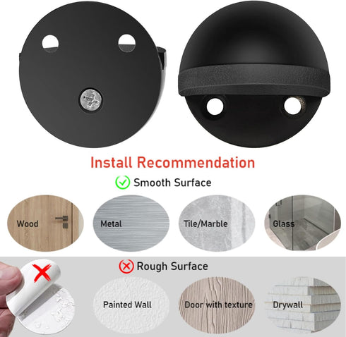 Door Stopper, Self Adhesive Floor Door Stop for Bottom of Door, Black Rubber Bumper, 2 Pack