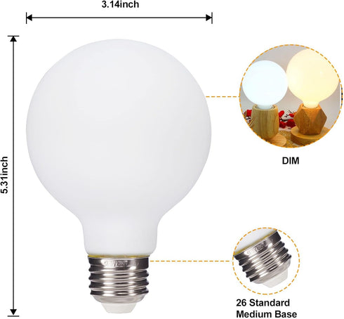 truestory G25(G80) Globe Light Bulb 6pack Inner White Warm White 2700K CRI 90, 5W Equivalent to 50W, Dimmable 450LM E26 Base,Suitable for Any Occasion by truestory