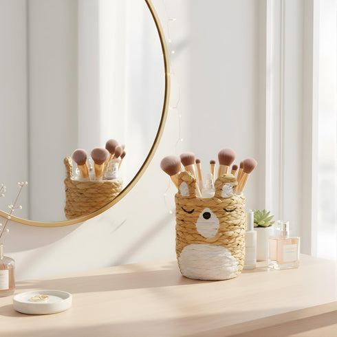 VIETBAS Holder-set 4 Cute Animal Woven Basket Organizer - Decorative Corgi Makeup Brush