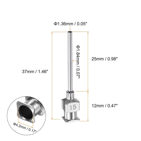 10pcs 15Gauge Stainless Steel Dispensing Needles, 1" All Metal Glue Needle Tube Blunt Tips Luer Lock for Thick Liquids, Ink, Glue, Lab Use