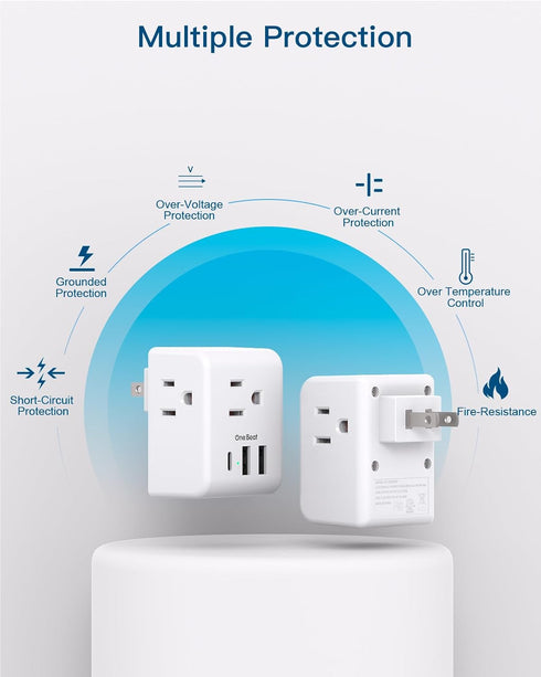 US to Japan Plug Adapter, 2 Prong to 3 Prong Outlet Adapter with 3 AC Outlets and 3 USB Ports, Type A Converter