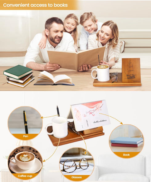 WoodenVibes Sailboat Triangle Book Holder with Design,Nautical Wooden Book Stand for Reading Valet with Cup Holder