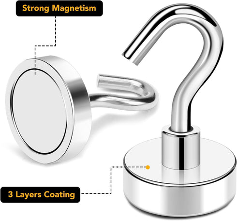 TRYMAG Strong Magnetic Hooks for Cruise Cabins, 80Lbs+ Neodymium Extra Strength Industrial Hooks, 12Pcs