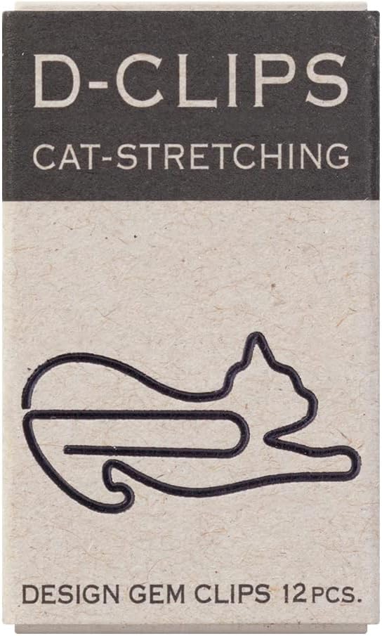 Midori D-Clips Mini Box Paper Clip, Stretching Cat, 12 Pieces (43350006)