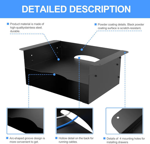 GOME Under Desk Storage Metal Shelf, Double Layer Adjustable Tray Organizer for Office Desks