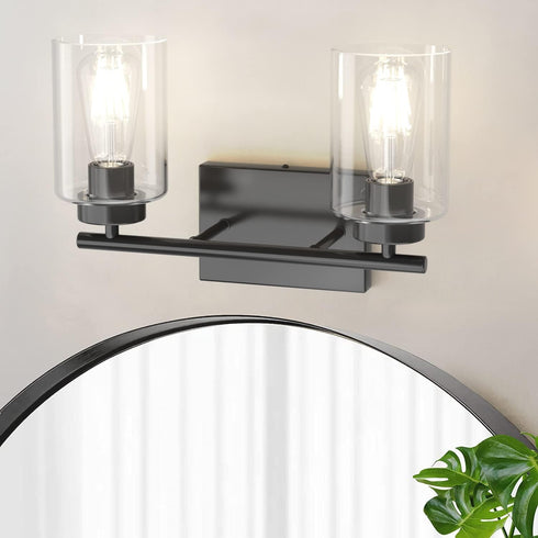 2 Bulb) Aipsun Light Matte Black Vanity Light Vintage Wall Sconces Lighting, Industrial Wall Light Fixture for Bathroom