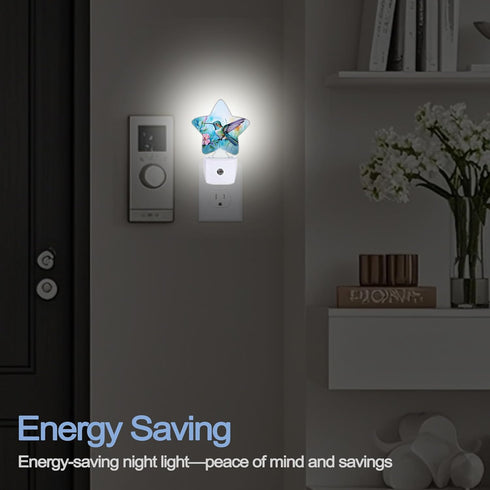 Light,Hummingbird Watercolor Bird Dusk to Dawn Star Night Flower Smart Sensor Nightlight for Bedroom Kitchen Hallway