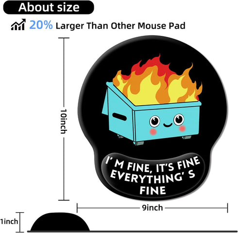 Upgrade Mouse Pad with Wrist Rest, Dumpster on Fire Ergonomic Gaming Gel Mouse Pad with Wrist Support, Cute Non-Slip PU