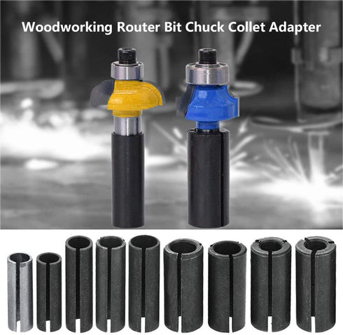 Steel Router Collet Chuck Driver Adapter, 9 Different Sizes for Woodworking Engraving Machine Tool