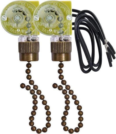 Zing Ear ZE-109 E89885 Ceiling Fan Light Switch, Two-Wire Light Switch with Pull Chain for Hunter Ceiling Fans, 2 Pack