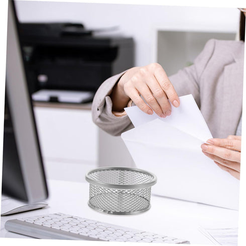 Paper Clip Barrel Office Desk Supplies, Metal Silver Holders for Small Things, Mesh Containers for Desk