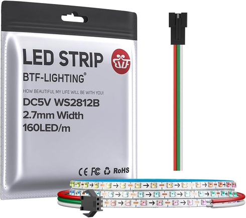 BTF-LIGHTING WS2812B IC RGB 2.7mm Ultra Narrow LED Strip 0807SMD DC5V Individually