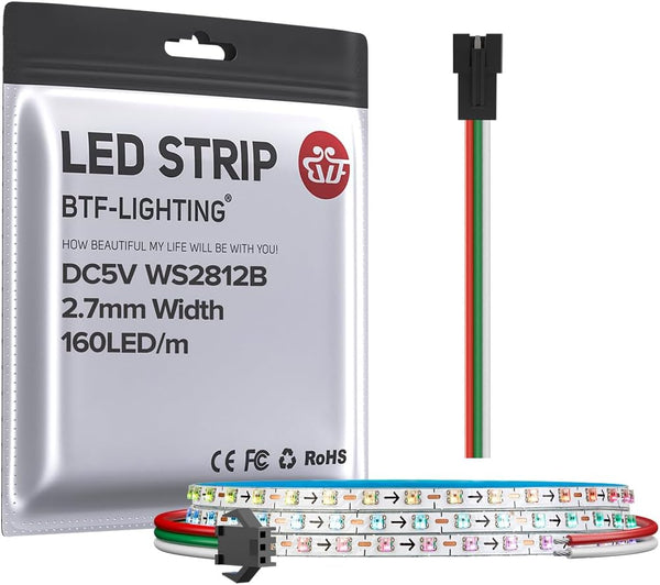 BTF-LIGHTING WS2812B IC RGB 2.7mm Ultra Narrow LED Strip 0807SMD DC5V Individually