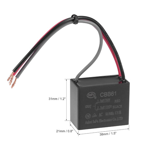 uxcell CBB61 Ceiling Fan Capacitor, 1.5/2.5uF 350V AC, 3 Wires, for Electric Fan Pump Motor Generator, 3Pcs