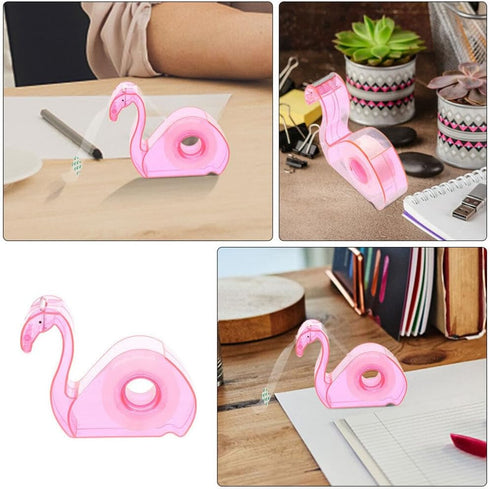 SEWACC Pink Flamingo Tape Dispenser with Clear Tape, Decorative Flamingo Shaped Washi Cutting Tool