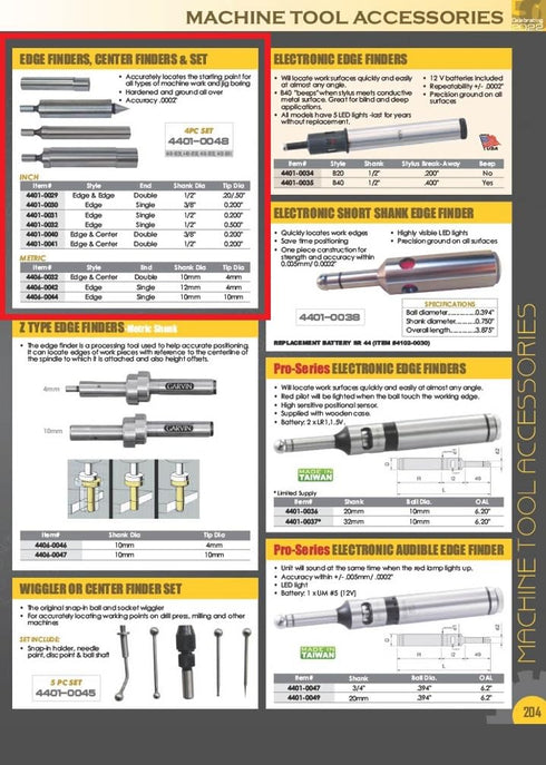 HHIP 4401-0032 Micro Edge Finder, Single End, 1/2" Shank Diameter, 0.500" Tip Diameter, .0002" Accuracy