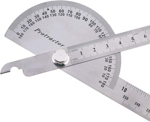 0-180 Degree Angle Finder, Stainless Steel Round Head Rotary Protractor Scale, Adjustable Double-arm Ruler