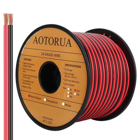 AOTORUA 100FT 14/2 Gauge Red Black Cable Hookup Electrical Wire, 14AWG 2 Conductor