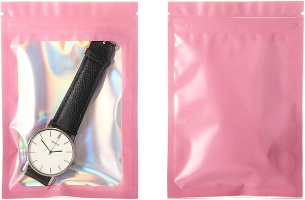 IRTGFHJE Flat Lock Bags 100PCS Aluminum Foil Window Zipper Storage Bag DIY Matcha