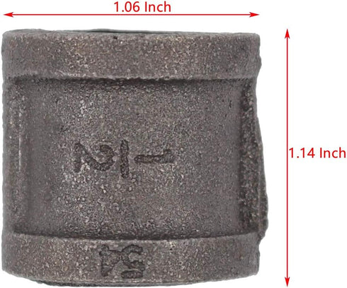 ApplianPar 10 Pack Black Malleable Iron Cast Pipe Fitting, 1/2" Inch Coupling for DIY Pipe Furniture