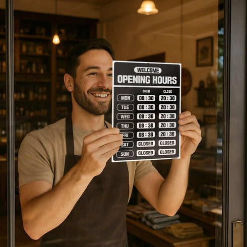 GEEKBEAR Business Hours Sign Kit - PET, 7.9 x 11.9 in for Store Glass Door (01. Black)