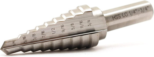 TEMO M35 Cobalt Double Flute Step Drill, 9 Size, 1/4 Inch To 3/4 Inch, 3/8 Inch Shank