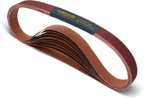 POWERTEC 1x30 Sanding Belts - 18PK with 3 Each of 60/80/120/150/240/400 Grits for Belt Grinder and Woodworking