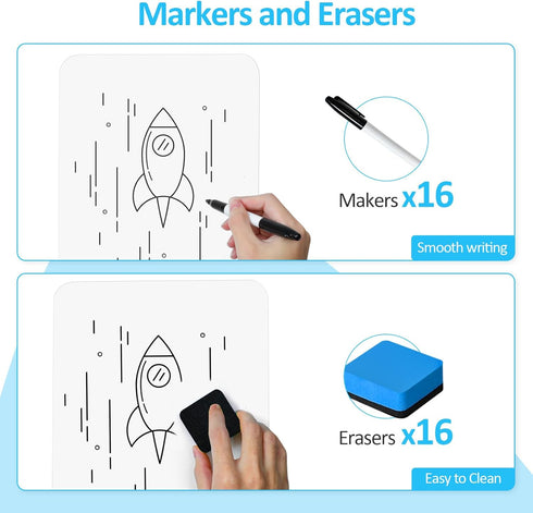 PANDRI 16 Pack Dry Erase LapBoards, Double Sided 12.5 x 9 Inch Whiteboards with Erasers and Markers