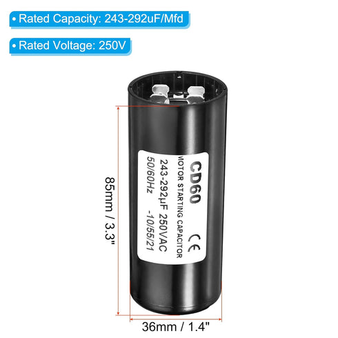 PATIKIL Motor Start Capacitor, 2 Pack 243-292uF/Mfd 250VAC 50/60Hz CD60 for Electric Motor Starting