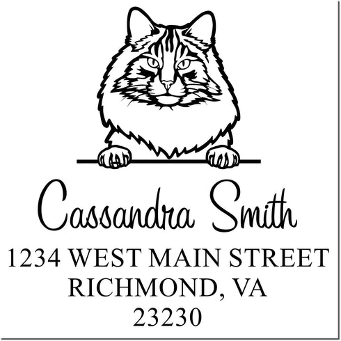 Portable Peeking Norwegian Forest Cat Address Stamp for Thank You Cards - Unique Mail Address Stamper for Flyers