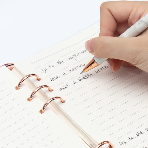 A5 90 6-Ring Clear Refillable Notebook Binder with Sheets Lined Paper Rose Gold Soft Transparent PVC Binder Cover