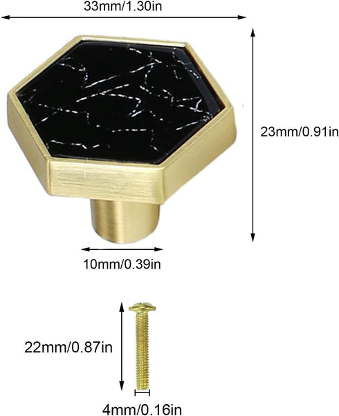 Gold Hexagon Cabinet Knobs Dresser Drawer Knobs Modern Furniture Knob and Handles Kitchen Cabinet Handles with White Zinc Alloy Cupboard Door Pull Handles 4 Pcs (Black) by Brosay