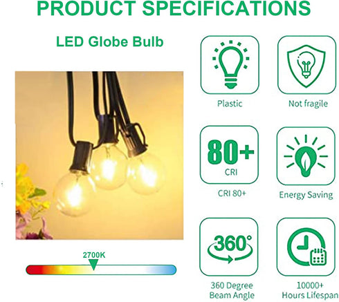 G40 LED Replacement Light Bulbs, 25 Pack, 0.6W Shatterproof Globe Bulb, E12 Candelabra Base, Dimmable for Outdoor