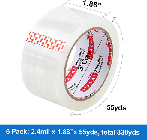 Heavy Duty Transparent Packing Tape,6 Rolls with Refillable Dispenser,Industrial Grade Packaging Tape for Shipping Moving Sealing,1.88 inches x 55 Yards Per Roll by JIALAI HOME