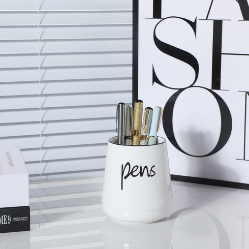 LEEOTYI Ceramic Farmhouse Pen Holder, 16 oz Pencil Organizer, White