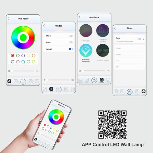 Set 2, Dimmable 5000mAh Lightess Smart LED Wall Sconces of Wall Mounted Lamp with RGB Mode & APP Control, Rechargeable