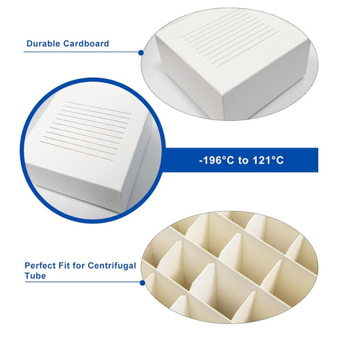 36-Well Lab Freezer Box with Lid, Cryo Storage Box for 15ml Centrifuge Tubes, White Cardboard Freezer Lab Box, 5 Pcs