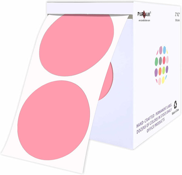PARLAIM 2" Pink Round Color-Code Circle Dot Labels on a Roll, 500 Stickers for Inventory, Package, Box, Garage Sale
