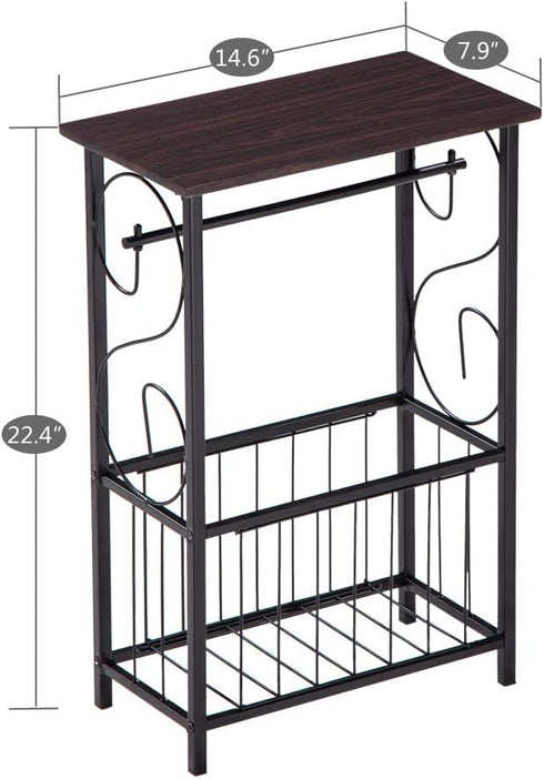 Volowoo Decorative Bathroom Table,Side Table Toilet Paper Storage Table Stand Shelf Wooden Top Restroom Toiletry Items